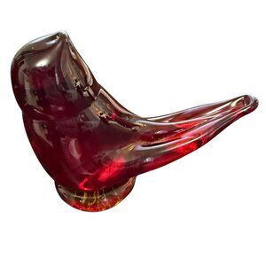 Vintage W Ward 1989 Signed Amberina Art Glass Bird Cardinal Of Love 3.25"